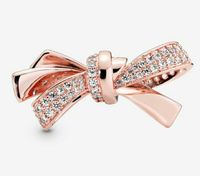 925 perline in argento Sparkling Rose Gold Bow Charms Rracelet Adatta europea per gioielli in stile Pandora
