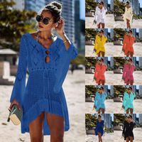 Kadınlar Beachwear Bikini Kapak Ups Yaz Mayo Hollow Out Örme Etek Trompet Kol Mayo Bluz Güneş Koruyucu Giysi