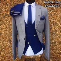 Balo Ceket Kostüm Homme Mariage 3 Adet için 2020 Gri ​​Mavi Slim Fit İtalyan Suit Erkekler Blazer Biçimsel Damat Smokin Erkekler Suit