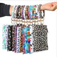 PU Keychain Bracelet Wallet Leather Tassel Pendant Designer Handbags Leopard Sunflower Print Bracelet Ladies Bag Gift Party Favor w-00220