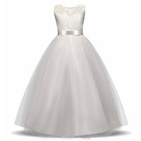 Элегантный цветок девушка платье подросткового белого формального выпускного платья для свадьбы дети девушки длинные платья детская одежда новая принцесса TUTU T200915