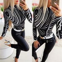 Tasarımcı Tişört Moda İnce Zebra Desen Standı Yaka Uzun Kollu Tişörtler Casual Bayan Giyim 2020 İlkbahar Kadınlar