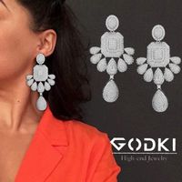 Dangle Chandelier Godki Luxury African Party Earring per le donne Wedding Whale Tail Cubic Zirconia Crystal Dubai Bodinal Jewelry 2021