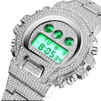 Relógios digitais masculinos discar aço inoxidável cinta de aço digital diamante clássico hip hop relógio de pulso