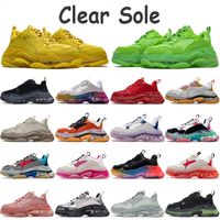 Triple-S Temizle Taban Ayakkabı Erkek Platformu Sneaker Neon Yeşil Sarı Metalik Gümüş Siyah Açık Mor Bordeaux Gri Gökkuşağı Spor Salonu Kırmızı Mavi Rahat Trainers