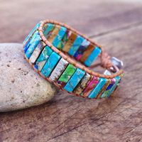 Handmade DIY Leather Wrap Bracelet Natural Stone Beaded Stra...