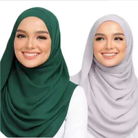 S002 Llanura grande Burbuja Burbuja Chiffon Musulmán Hijab Bufanda Cabeza Shaws Wrap PlaeScarf Popular Bufandas Islámica Sombrero
