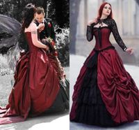 Vestiti vintage medievale vittoriano rosso e nero gotico abiti da ballo con giacca a manica lunga posteriore corsetto hollywood vestito abito da sposa abito da sposa