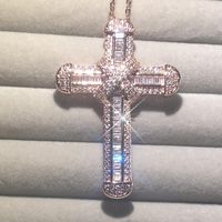 Ketten 925 Silber exquisite Bibel Jesus Kreuz Anhänger Halskette Frauen Männer Crucifix Charm Simulated Diamond Rose Gold Schmuck