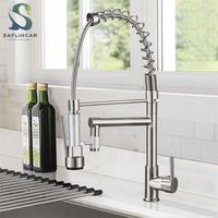 Brushed Nickel Spring Kitchen Sink Faucet 360 Degree Rotating Pull Down Sprayer With Two Water Outlets Single Handle Mixer Tap 220107