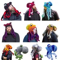 Halloween Hand Weave Knitted Beanie Hat Funny Gradient Cartoon Octopus Tentacle Eyes Skull Cap Cosplay Party Headgear1