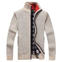 Erkek Kazakları 2021 erkek Sonbahar Kış Sıcak Kaşmir Yün Fermuar Hırka Adam Rahat Triko Sweatercoat Erkek Clothe1