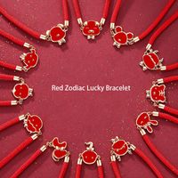 Charm Bracelets Chinese Year Zodiac Tiger Cow Horse Dragon Snake Dog Pig Pendant Bracelet Christmas Gift Red String