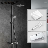 Rainfall Thermostatic Chrome Shower Faucet Set Modern Simple Bathroom Mixer Taps With Hand Square Head 88321 Sets