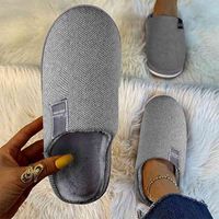 Cotton Men's Slipper Solid Color Autumn and Winter Home Slippers for Women Warm Indoor Beadroom Slides Men Shoes Stripe