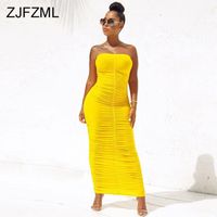 Sexy Backless Ruched Wrap Dress for Women Sleeveless Bodycon Causal Maxi Dresses Plus Size High Waist Solid Package Hip Dress1