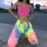 Neon Tie Dye jogging a vita alta lungo Pantaloni larghi pantaloni della tuta donne slacciano i pantaloni autunno inverno Streetwear Abbigliamento S-L