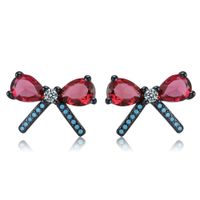 Charm de moda coreano de moda Exquisito simple Zircon 925 Silver Bow Stud Pendientes para mujer Girls Fiesta Regalo rojo -x957