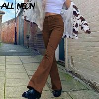 Alneon indie estetik ince kahverengi kot pantolon y2k vintage katı yüksek bel pantolon 90s moda demin pantolon e-kız kıyafeti