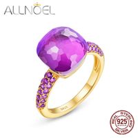 ALLNOEL Candy Sweety Amethyst Ring Solid 925 Steling Silver s for Women Elegant Synthetic Fuchsia Nano Spinel 220222