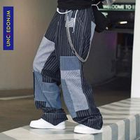 Неосмысленное пэчворк хип-хоп мужские джинсы мода Harajuku Винтажные джинсовые брюки повседневные бегуны широкие штаны для ног уличная одежда Ad-1968