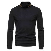PARKLEES Mens Turtleneck Warm Bottoming Shirt Casual Gold Embroidery High-neck Long Sleeve Basic T Shirts Tops Autumn Winter G1230