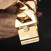 Collegamento, catena Cool Mens Gold Bilancio lucido Braccialetto cubano Braccialetto per gioielli in acciaio inox pesante 316L Regalo di gioielli in acciaio inox 32mm * 24 cm