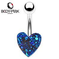 BODY PUNK Navel Rings Percing Nombril Blue Volcanic Stone Heart Shape Belly Button Rings For Sexy Women Body Piercings Jewelry