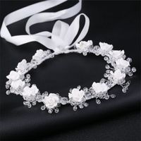 Bridal crystal white wedding flower crown girls stereo flowers ribbon Bows princess wreath children&#039;s day party garland hair accessory 2053