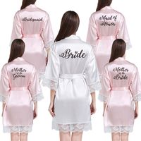 Koronki Sexy Kobiety Nightwear Plus Size Wedding Kimono Satin Silk Siły Szlafroki Bridemaids Szaty Spersonalizowane Imię Y200429