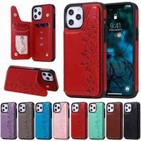 PU Leather Phone Cases for iPhone 13 12 11 Pro X XR XS Max 7 8 Plus, 6 Cats Dual Buckle Kickstand Shockproof Protective Case with Card