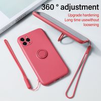 Cas de téléphone en silicone liquide avec porte-bague Poignée de doigt pour iPhone 12 Mini Pro 11 Kickstand Cover Cover