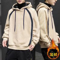 Mäns Hoodies Sweatshirts Wei Kläder Manlig Student Imitation Lamb Velvet Hood Rocker Plus Tjock Höst och Vinter Stekt Street Coat