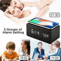 Digital Alarm Clock with Qi Wireless Charging Pad Wooden Led Night Clocks Control Function 3 Settings 4 Colors537d