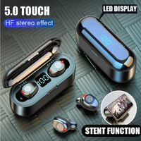 F9 TWS Wireless Bluetooth Headphones Sport Touch Mini Fones de ouvido Stereo Bass Headset com 2000mAh Charging Case Power Bank