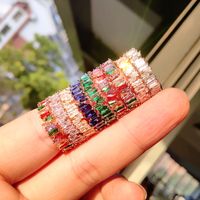 Arco iris cristal apilado anillo de circón cúbico con piedras laterales para mujeres moda colorido baguette boda compromiso de boda anillos de eternidad de diamante