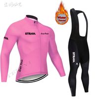 핑크 사이클링 저지 긴 소매 세트 여성 남성 겨울 자전거 의류 패션 도로 자전거 따뜻한 셔츠 겨울 열 양털 220222