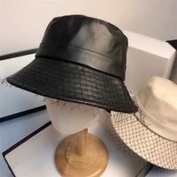 MAXSITI U Spring Fall Veil Net PU Leather Bucket Hat Women's Fashion Casual Pure Color Fisherman's Basin Cap 220118