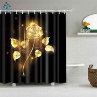 Flowers Animals Gold Rose Oil Painting Big Ben Bathroom Shower Curtain Frabic Waterproof Polyester with Hooks 220110