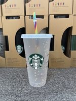 2022 Русалка Starbucks Богиня ОзМЛ Пластиковые Кружки Tumbler Подарочная Крышка Многоразовый Чистый питьевой Плоский Нижний Соломенный Цвет Изменение вспышки Черная Чашка