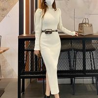 Casual Dresses Winter Style Turtleneck Slim Knitted Women Sp...