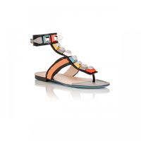Designer Rainbow Color Rhinestone Summer Flat Shoes Women Gl...