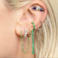 Hoop & Huggie Rainbow Cz Paved Double Hole Stud Earrings For Women Pendientes Tragus Body Piercing Jewelry Gift1