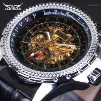 Relojes de pulsera Jaragar Reloj de lujo Hombres Plata Cuero Mecánico Reloj Mecánico Vestido Esqueleto Automático Vestido Casual Business1