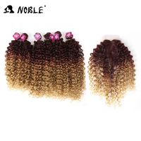 Noble Afro Kinky Curly Hair Weave 16-20 inch 7Pieces lot Synthetic Hair Bundles With Closure Middle Part Lace Closure AA220309