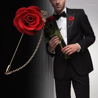 Pins, Broschen Koreanische Bräutigam Hochzeitstuch Kunst Handgemachte Rose Blume Brosche Revers Pin Abzeichen Quaste Kette Herren Anzug Zubehör