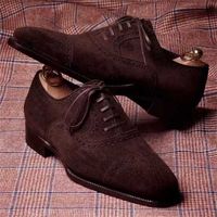 Alta qualità Est Fashion Dress Dress Shoes Classic Brown Faux Suede Premium Brogue Casual Zapatos de Hombre AG006 220106
