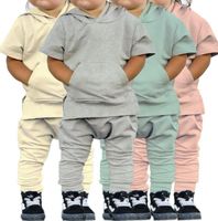 Niños pequeños Baby Boys Gilrs Kids Set Ropa de manga corta con capucha Top Pantalones casuales 0-7y