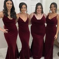 Velvet Mermaid Long Bridesmaid Dresses Spaghetti Straps Sweep Train Formal Evening Gowns Maid of the Honor Dress