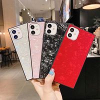 Luxe Square Conch Patroon 9h Hardheid Gehard Glas Glanzende Back Cover voor iPhone 12 Mini 11 PRO MAX XR XS 8 Plus SE